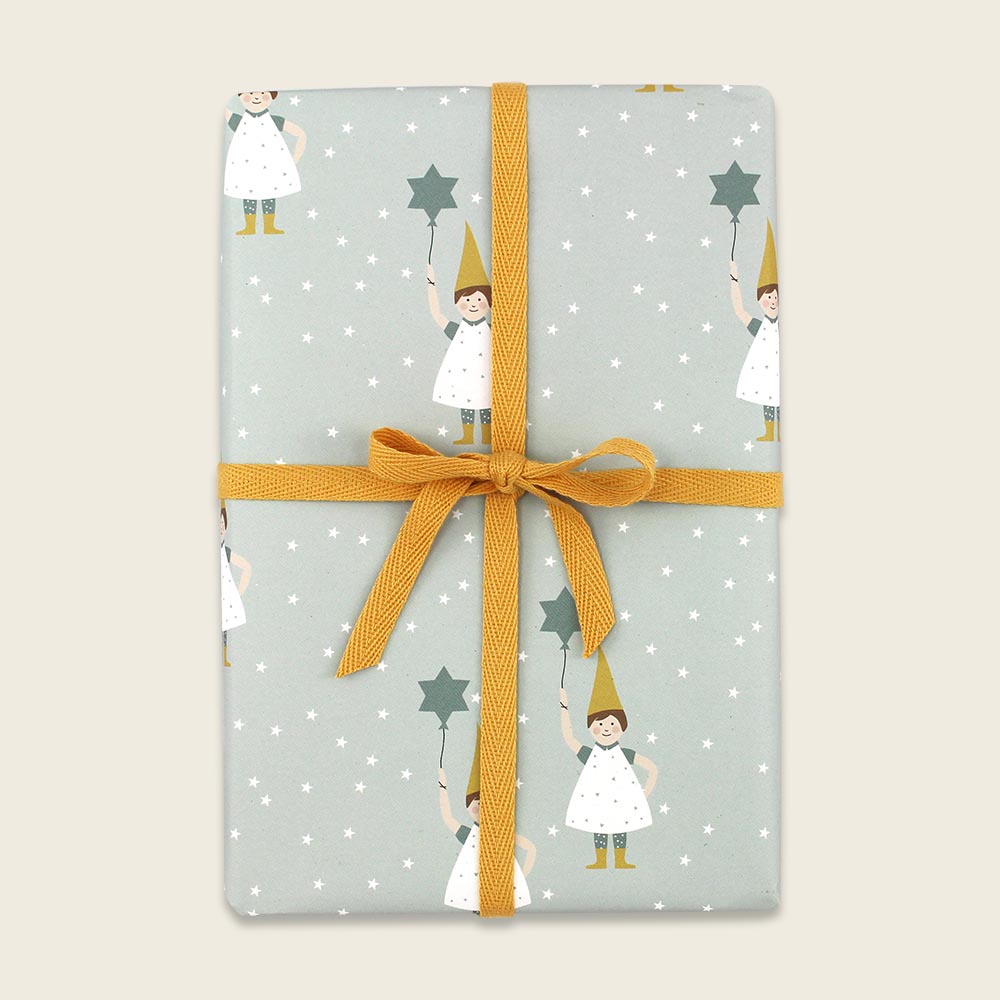 Geschenkpapier Wichtel mit Zauberstab