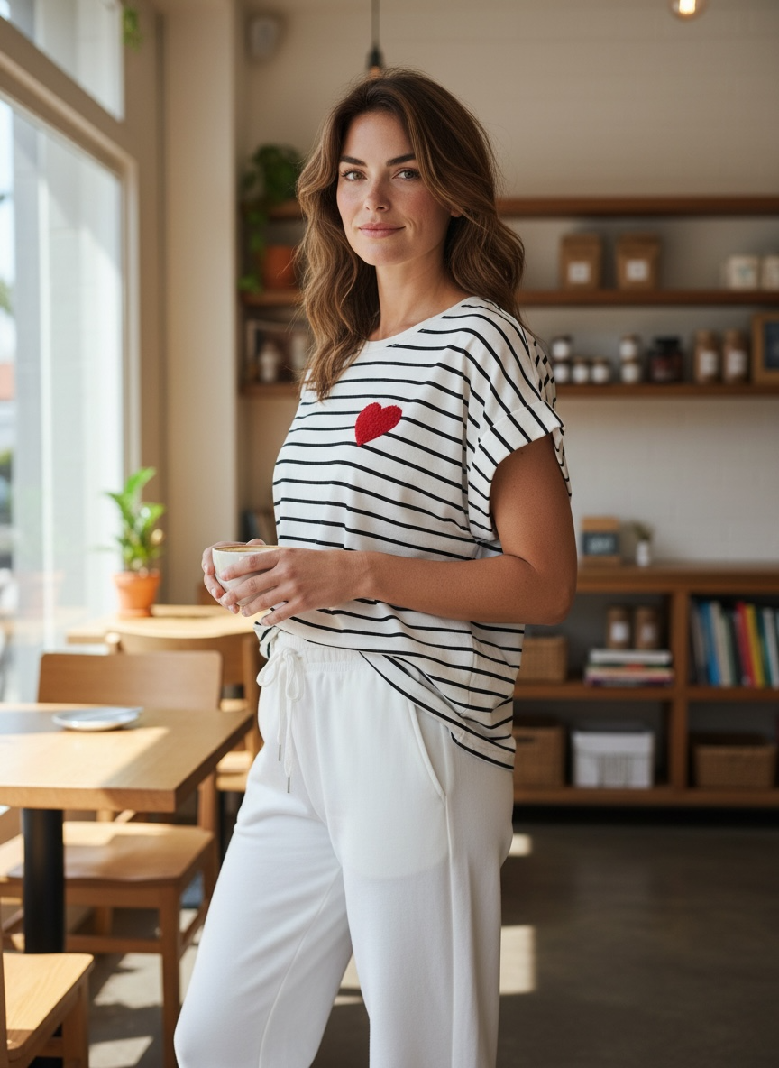 T-Shirt Herz, gestreift