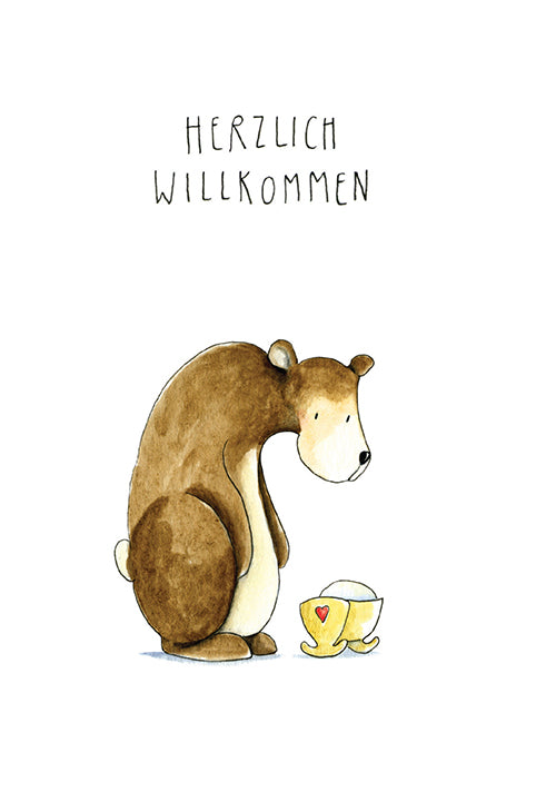 Postkarte Herzlich Willkommen Bär
