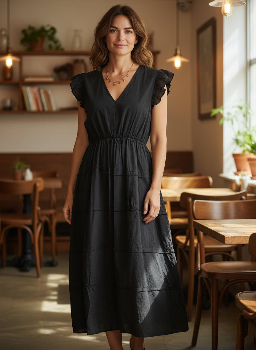 Kleid Volant, Schwarz