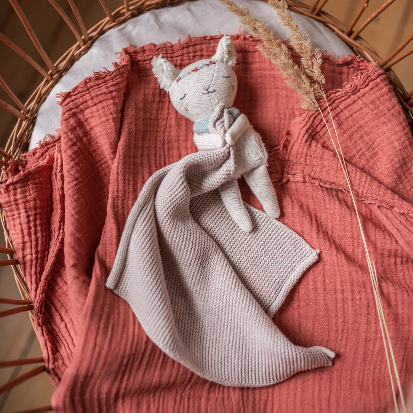 Kuscheltuch groß mit Lamm, naturweiss