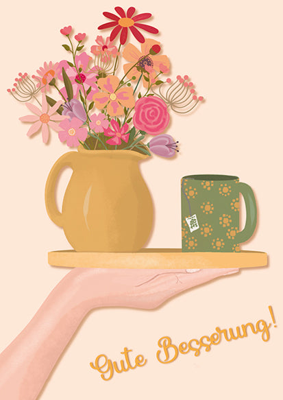 Postkarte Tee und Blumen