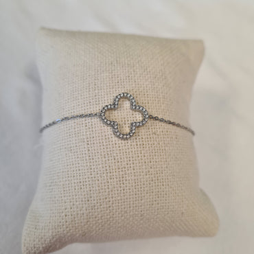 Armband Edelstahl Blume Zirkonia Silber