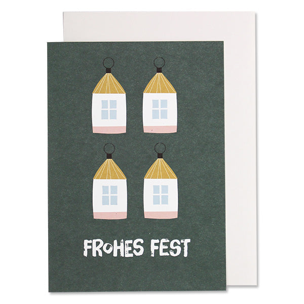 Klappkarte Häuser, grün Frohes Fest