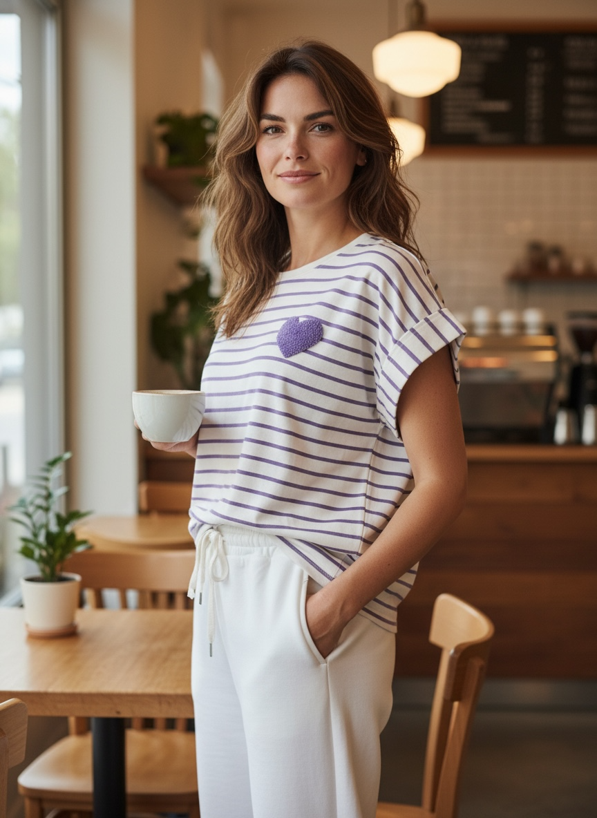 T-Shirt Herz, gestreift