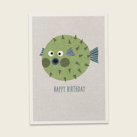 Postkarte Kugelfisch Happy Birthday