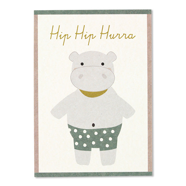 Postkarte Nilpferd Hip Hip Hurra