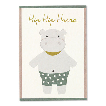 Postkarte Nilpferd Hip Hip Hurra