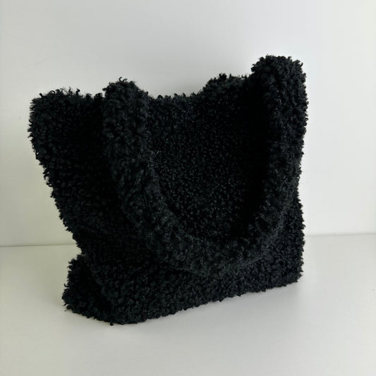 Teddyfell-Tasche groß, schwarz